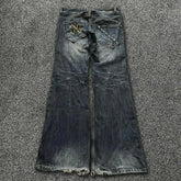 Hearujoy Y2K Washed Jeans Gothic Vintage Flanged Embroidery Logo Trend Men Women Streetwear American High Street Simplicity Flare Jeans